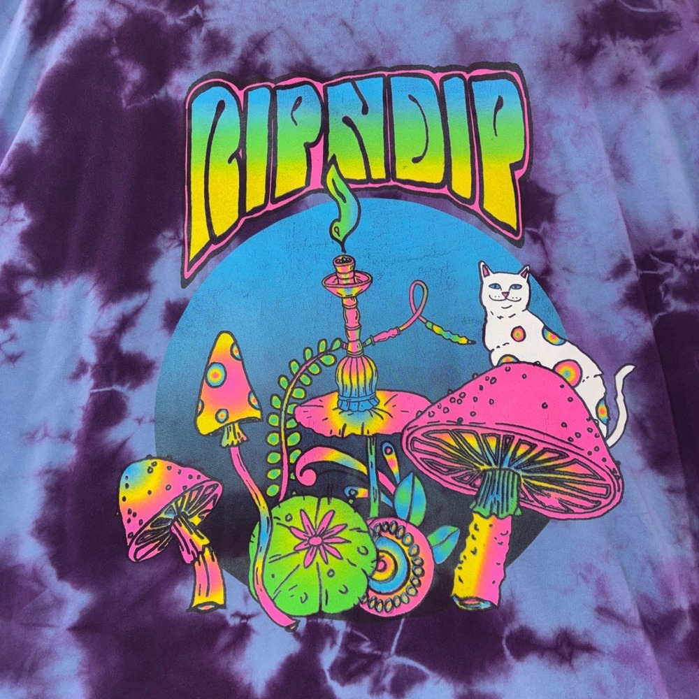 405 RIPNDIP T-Shirt XL Purple Tie Dye Mushroom Lord Nermal Pocket Graphic Tee